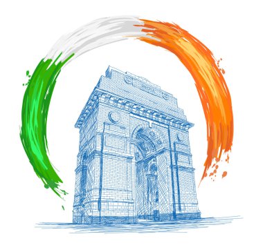India Gate Architecture with Indian Flag Colors - Vector Illustration