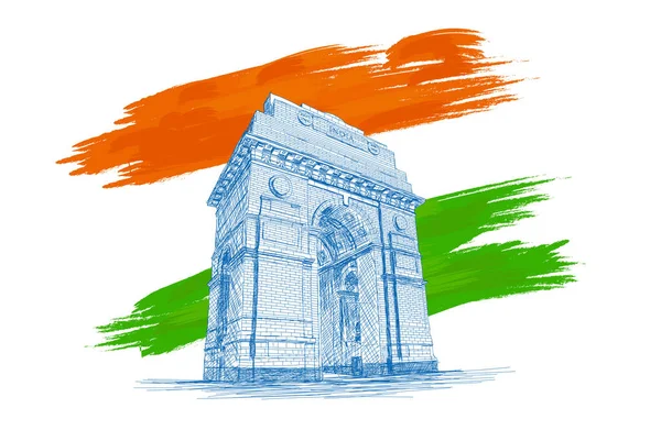 India Gate Architecture Indian Flag Colors Vector Illustration —  Vetores de Stock