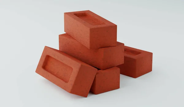 Solid Red Clay Bricks Construction Isolated White Background Illustration — Stock Photo, Image