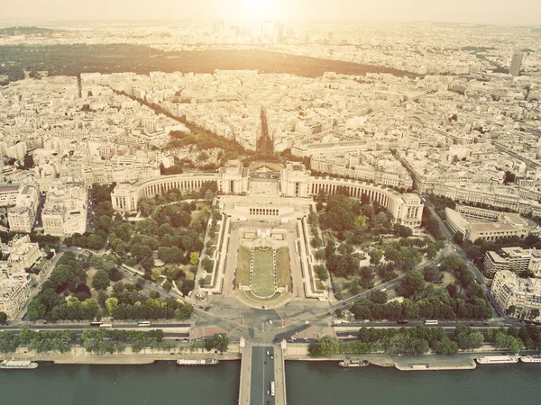 Vintage luchtfoto op trocadero vanaf de Eiffeltoren — Stockfoto