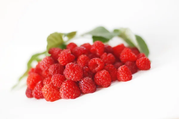 Framboises avec des feuilles isolées sur fond blanc — Photo