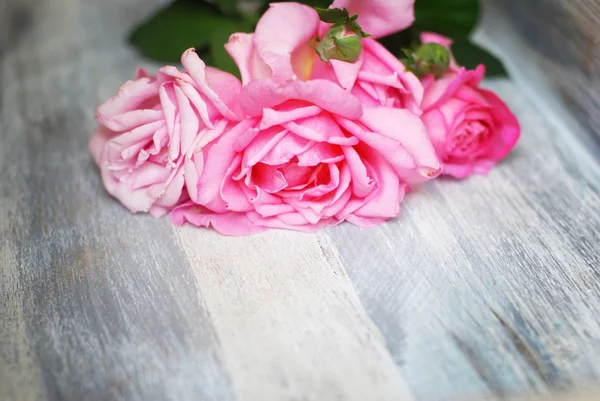 Roses on old wooden background — Stock Photo, Image