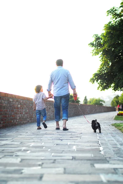 Homem com filho andando e de mãos dadas Fotografia De Stock