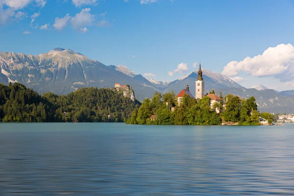 Jezioro Przeciekać z wyspy bled, Słowenia Obrazek Stockowy