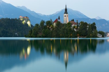 Bled Island and Bled Castle at dusk, Bled, Slovenia clipart
