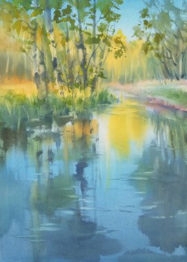 Sonbahar suluboya arka planda Sabah Güneşi