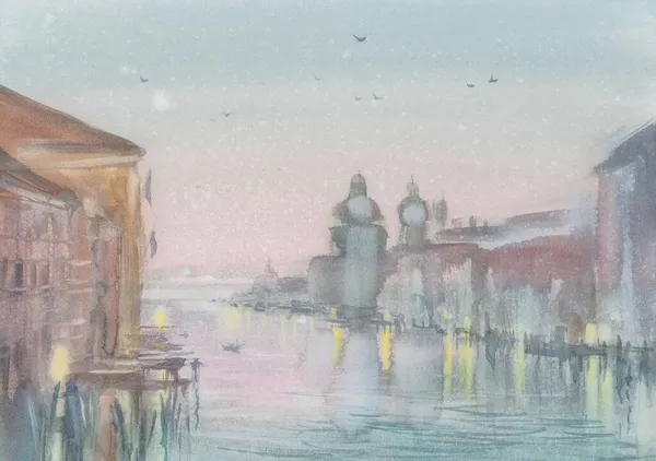 Grand kanal i Venedig på morgonen akvarell bakgrund — Stockfoto