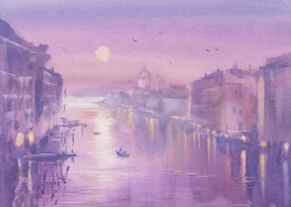 Canal Grande a Venezia in mattinata acquerello sfondo — Foto Stock