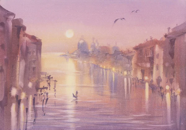 Великий канал у Венеції на ранковому акварелі. — стокове фото