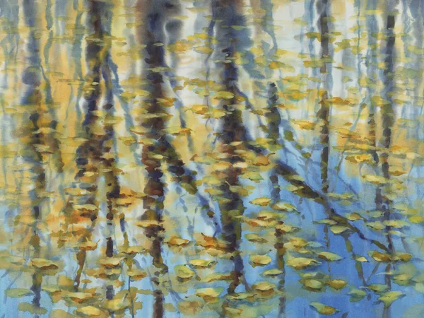 Feuilles d'automne sous le fond aquarelle de l'eau — Photo