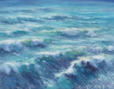 Mavi gölcük deniz suluboya manzarası. Soyut arkaplan