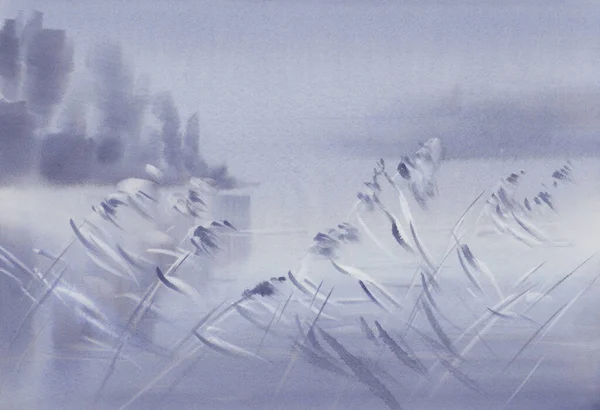 Paisagem em cinza pelo fundo aquarela lago — Fotografia de Stock