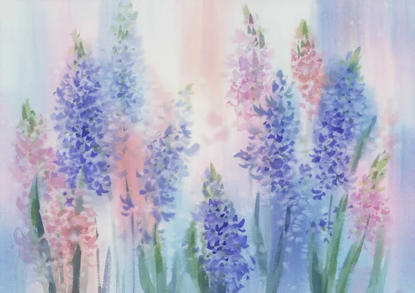 Цветные гиацинтовые весенние цветы солнечный акварельный фон — стоковое фото