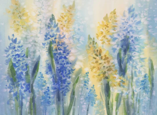 Blu e giallo primavera fiori acquerello sfondo — Foto Stock