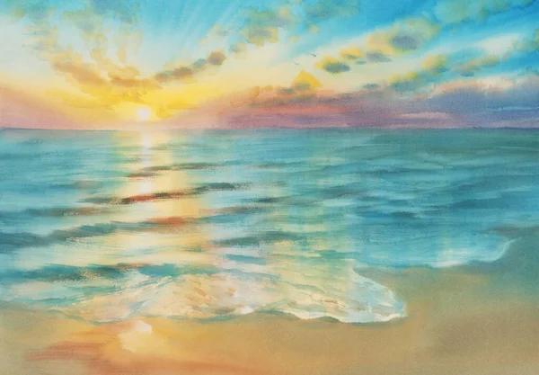 Akşam gökyüzü deniz tarafından yansıtılır suluboya arka plan