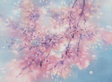 Baharda açan güneşli bahçe suluboya arka planda