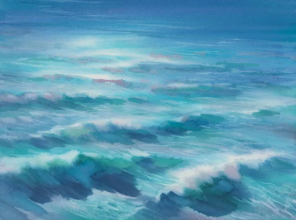 青いラグーンの海の水彩画の風景 要旨水の背景 — ストック写真