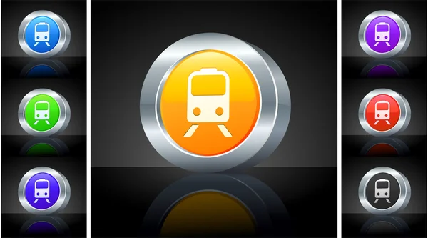 Ícone do metrô no botão 3D com aro metálico — Fotografia de Stock