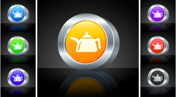 Teapot Icon on 3D Button with Metallic Rim — Stock Photo, Image