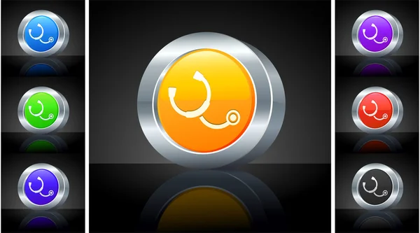 Икона стетоскопа на трехмерной кнопке с металлической ободкой — стоковое фото