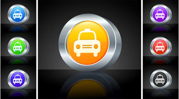 Taxi pictogram op 3D-knop met metalen rand — Stockfoto