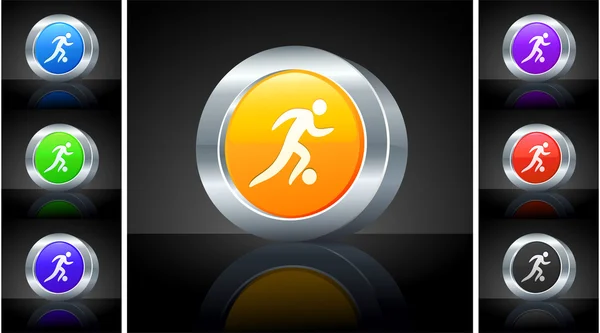 Fotboll ikonen på 3d knappen med metalliskt fälg — Stockfoto