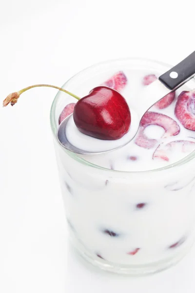 Milk with cherry — Stock Photo, Image