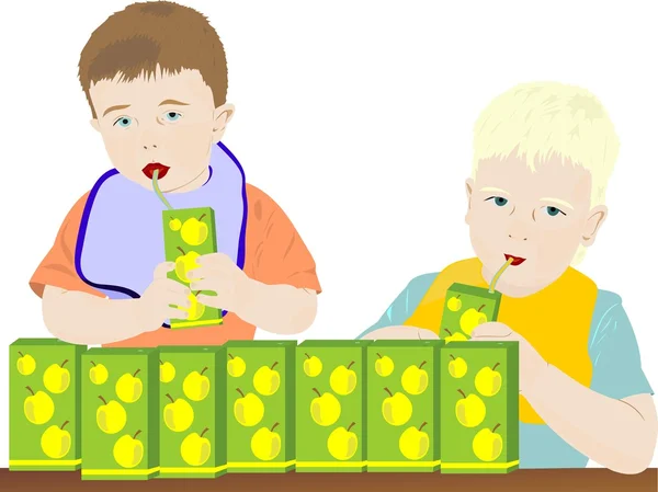 Los niños beben jugo — Vector de stock