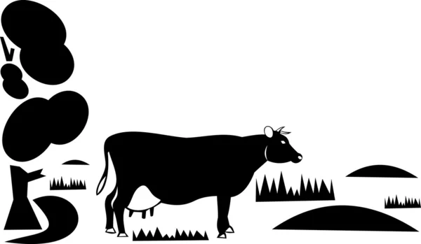 Ko på en betesmark — Stock vektor