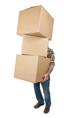 Man carrying stack of cardboard boxes clipart