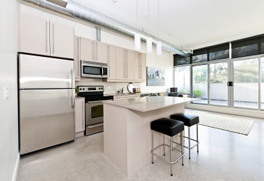 Modern Daire mutfak ve oturma odası