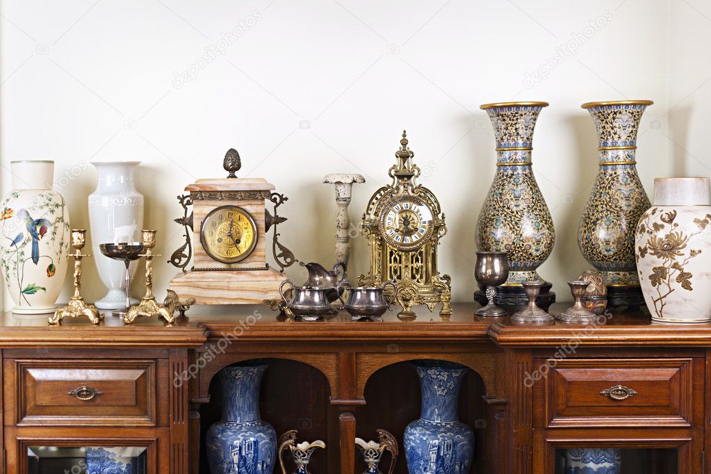 Antique vases and clocks