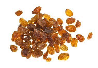 Pile of yellow sultana raisins on white clipart