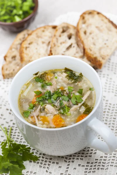 Cup of chicken rice soup — Stock Photo, Image