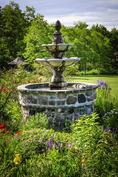 Trädgård med fontän — Stockfoto