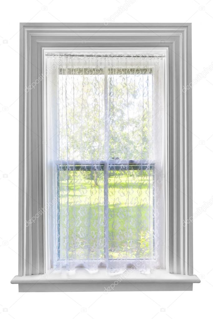 Window with lace curtain