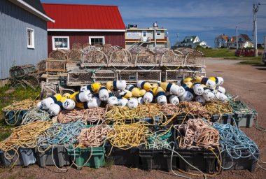 Lobster traps, floats and rope clipart