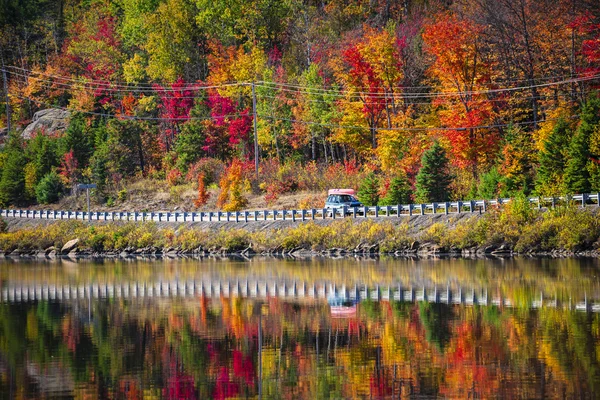 Carretera a través de bosque otoño —  Fotos de Stock