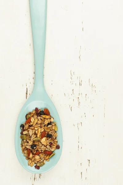 Homemade granola in spoon — Stock Photo, Image