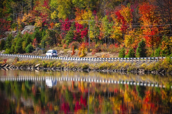 Carretera a través de bosque otoño — Foto de Stock