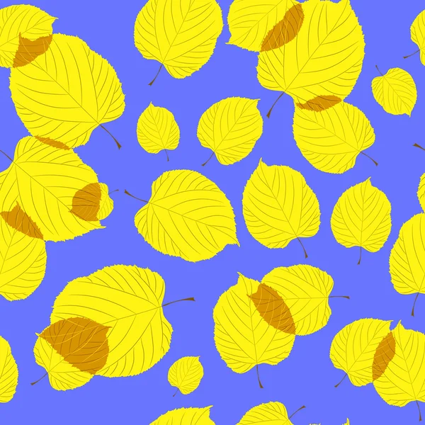 Modèle sans couture de feuilles d'automne sur le fond bleu — Image vectorielle