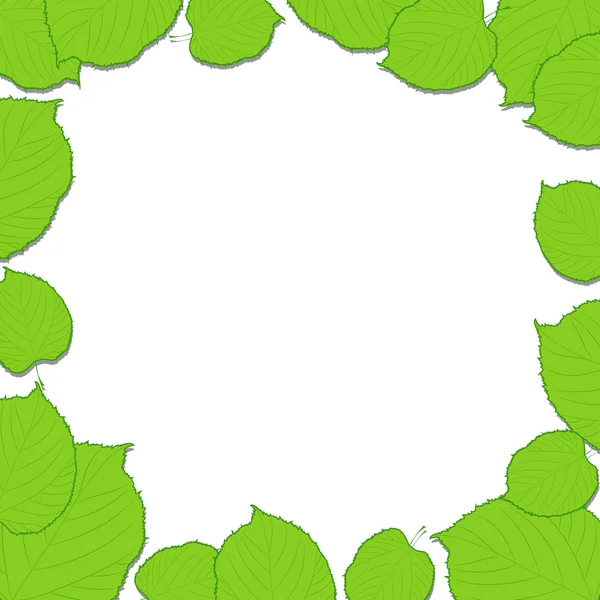 Green leaves frame on the white background dropping shadows — Stock Vector