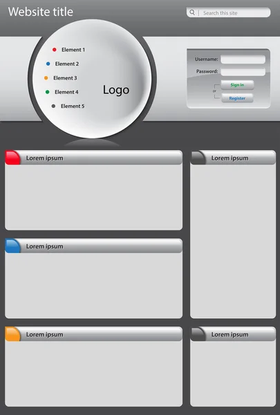 Modèle de conception de site Web gris sur fond sombre — Image vectorielle