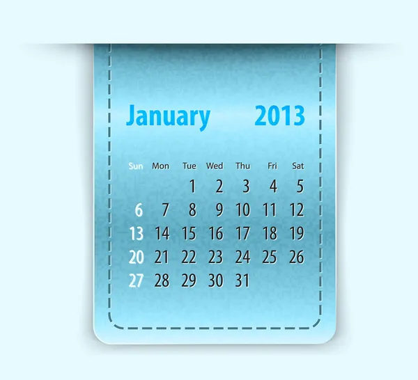 Calendrier brillant pour janvier 2013 sur la texture du cuir — Image vectorielle