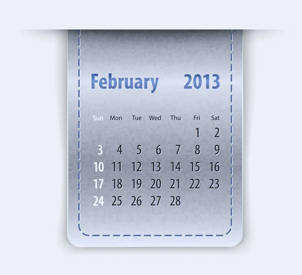 Блестящий календарь на февраль 2013 года по кожаной текстуре — стоковый вектор