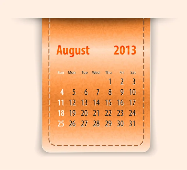 Calendário brilhante para agosto 2013 na textura de couro — Vetor de Stock