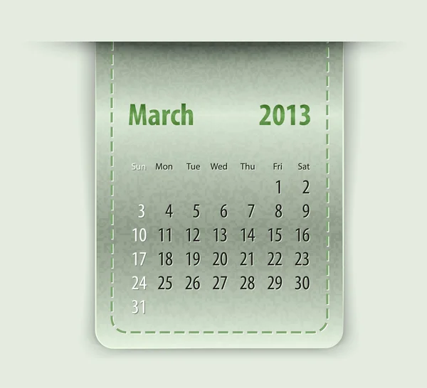 Deri dokusu üzerinde Mart 2013 için parlak takvim — Stok Vektör