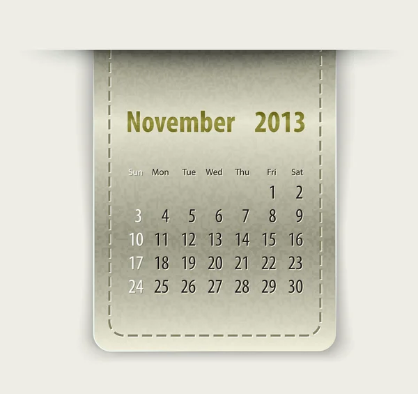 Deri dokusu üzerinde Kasım 2013 parlak takvim — Stockvector