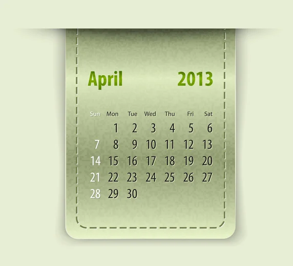 Glossy calendar for april 2013 on leather texture — Stock Vector