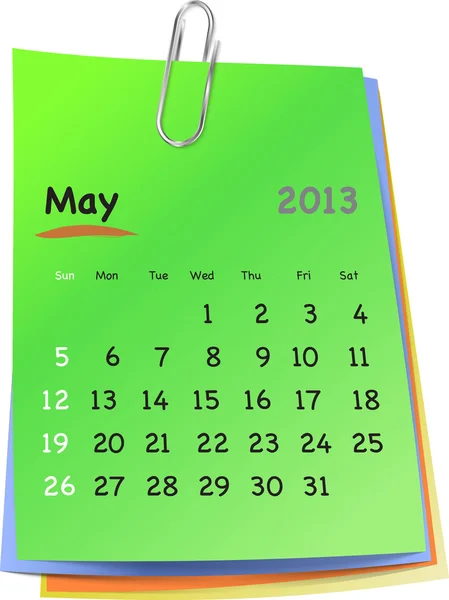 Calendar for may 2013 on colorful sticky notes — Stock Vector